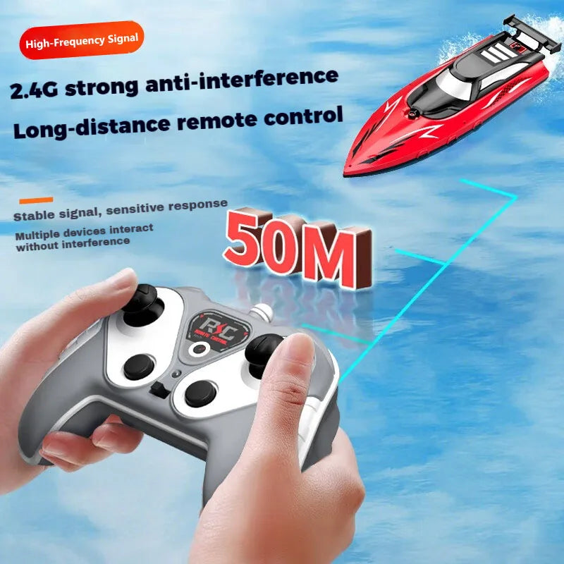 RC Remote Control Speed Boat 2.4GHz High-Speed Racing Boat Dual Propeller Waterproof Electric Toy for Kids Pool Lake Outdoor Fun