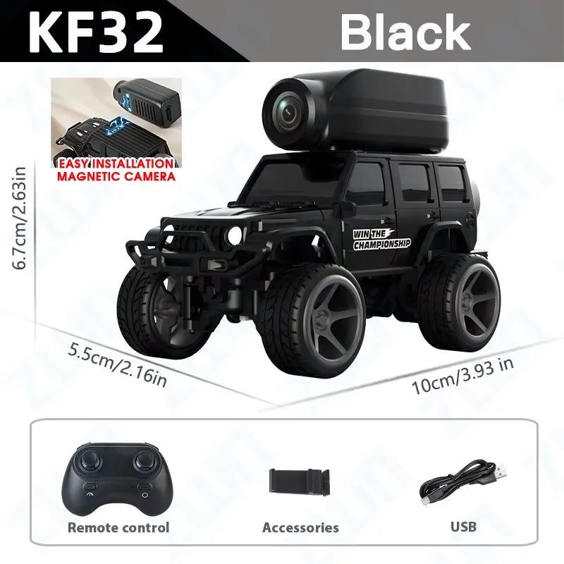 KF32 1:64 RC Mini Climbing Alloy Video Car With LED Light  and HD Camera Radio Remote Control Vehicle Toy for Kids Best Gift