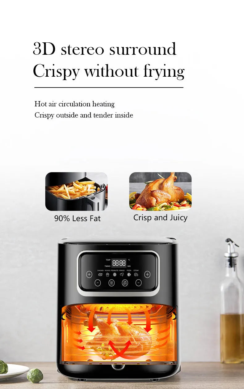 Stainless steel household 10 liter large capacity intelligent electronic digital fryer, oil-free multifunctional touch screen ai