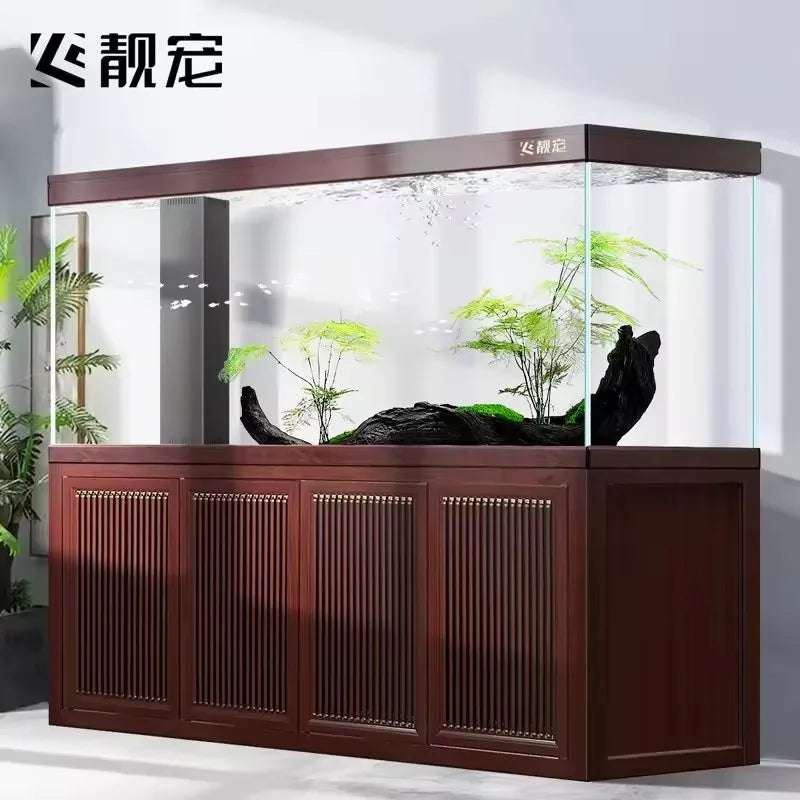 53Chinese dragon fish tank company living room ultra-white glass professional grade bottom filter large aquarium