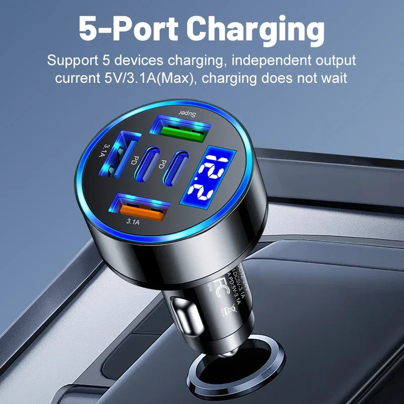 USB Car Charger Fast Charge with Digital Display