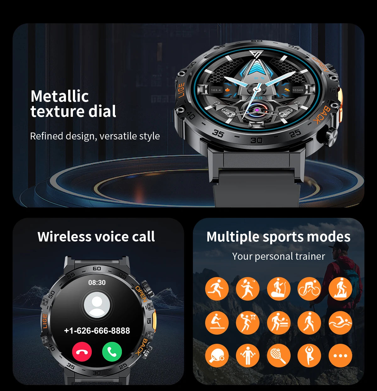 Stay active and connected with this men's smart watch featuring an HD screen, waterproof design, sports fitness tracking, and a handy flashlight—compatible with Android and iOS!