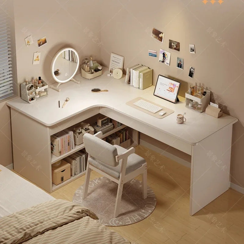 Firm Computer Desk, Bookshelf, Integrated Corner Workbench, White Corner Learning And Writing Desk Factory