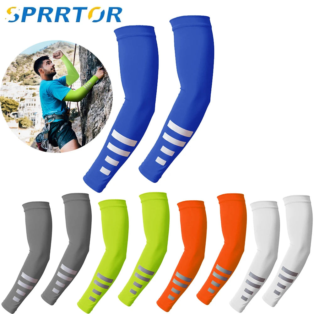 1Pair UV Sun Protection Arm Sleeves for Men Women Reflective Cooling Compression Sleeves Golf Outdoor Sports
