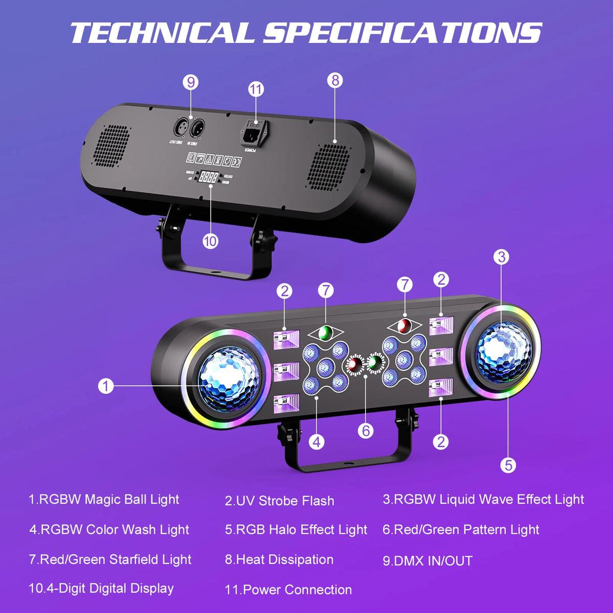 2PCS Bracket Effect Lights 7in1 RGBW LED Light Stand Kit W/Bag Magic Ball Beam Effect Light Remote Control DJ Disco Party Lights