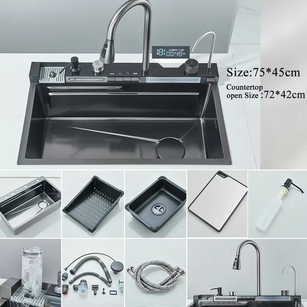 Stainless Steel Waterfall Kitchen Sink