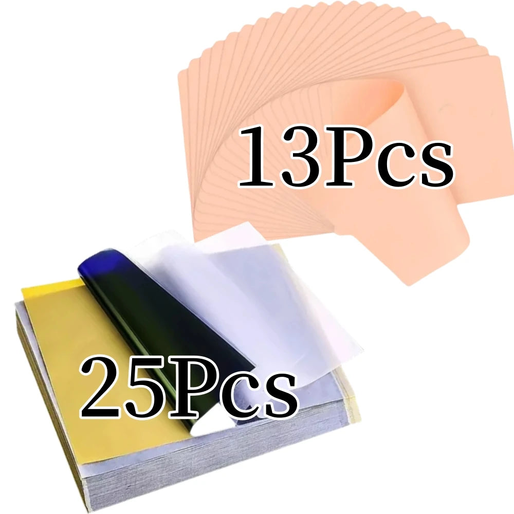 38pcs Tattoo Kit 13pcs Tattoo Skin Practice And 25pcs Transfer Paper Set Double Sides Tattoo Training Skin Tattoo Supplies HOT