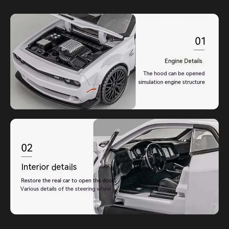 Dodge Challenger Hellcat Toy Car for 1: 32 Scale Die Cast Metel Cars Toy Pull Back Hellcat Model Cars With Sound and Light Hellc