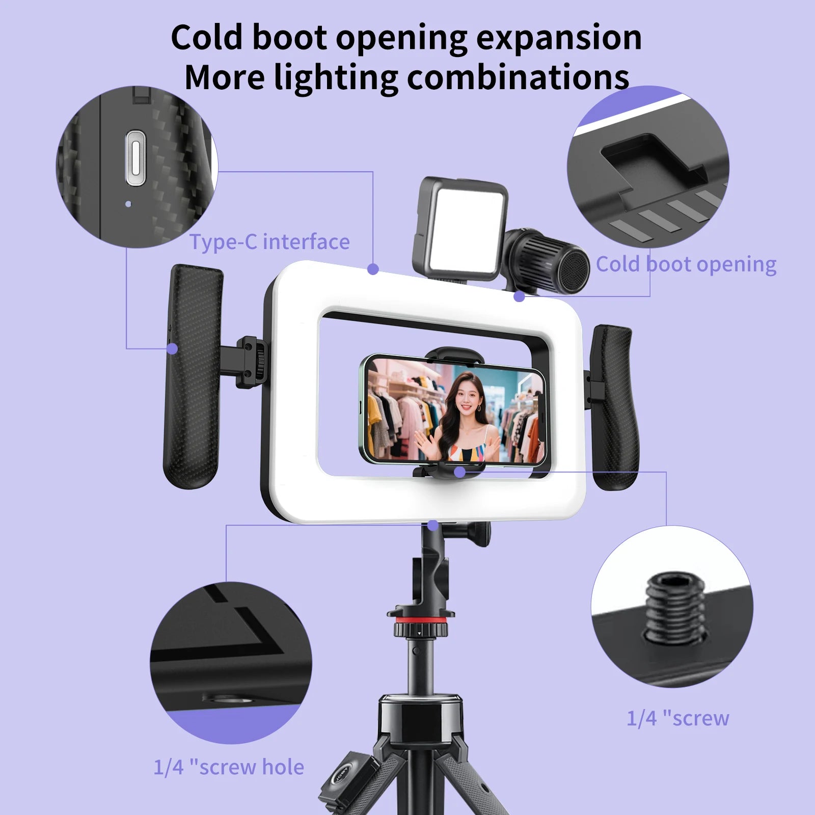 k03 Portable Handheld Ring LED Light New Rabbit Cage Lighting Photography Lamp for Mobile Live Broadcast Selfie Light Decoration