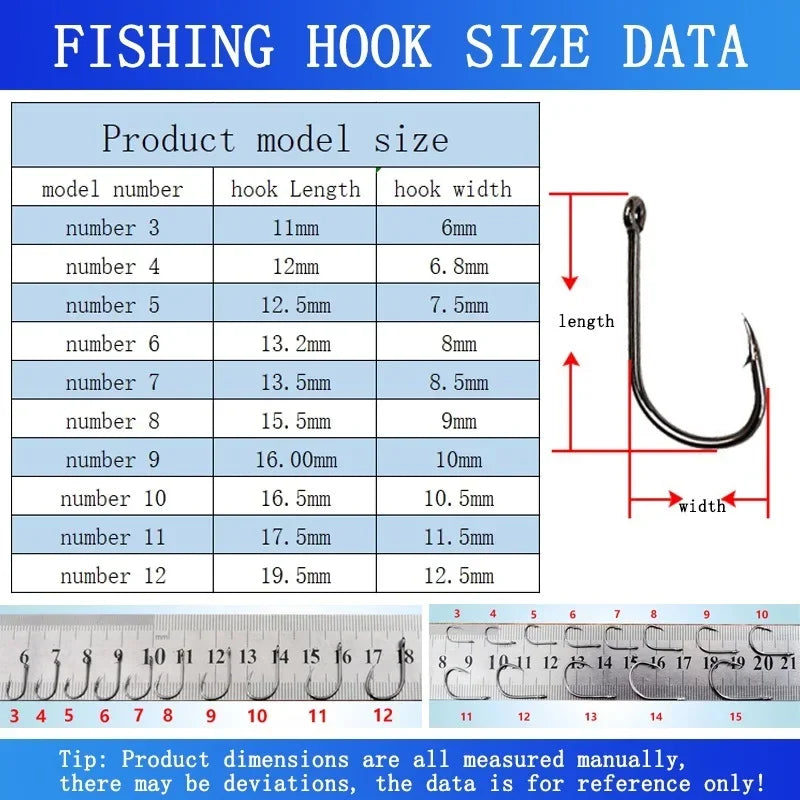600/100Pcs Fishing Hooks Set Mixed Size High Carbon Steel Carp Rope Carp Fishhook Fishing Accessories Offset Circle Hook