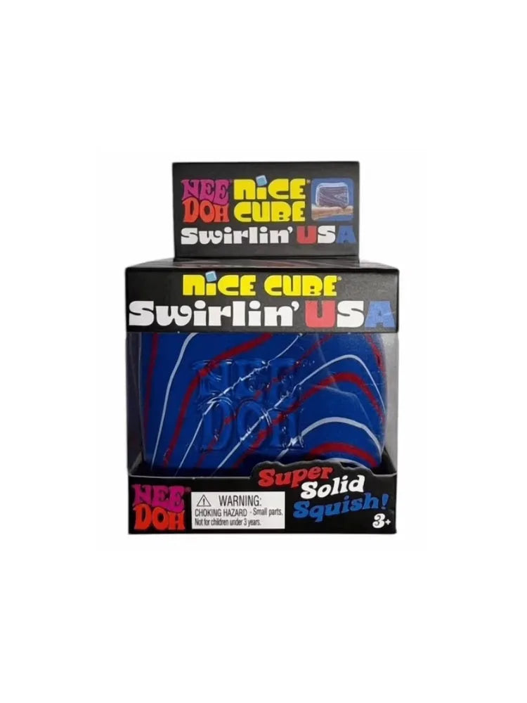 NeeDoh Nice Cube Swirlin’ USA Limited Edition - Sensory Toy with a Super Solid Squish - Unique Swirling Color Blend