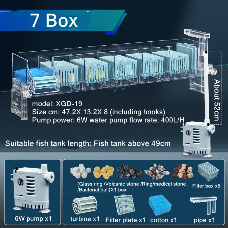 New Fish Tank Waterfall Filter Box Wall Mounted Built-in Silent Circulating Water Purifier For Aquarium Tank Box With Water Pump