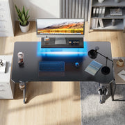 NEBMAAX Gaming Desk with LED Lights, Ergonomic Monitor Stand & Cup Holder, Large Computer Desk with Headphone Hook for Home Office, Black
