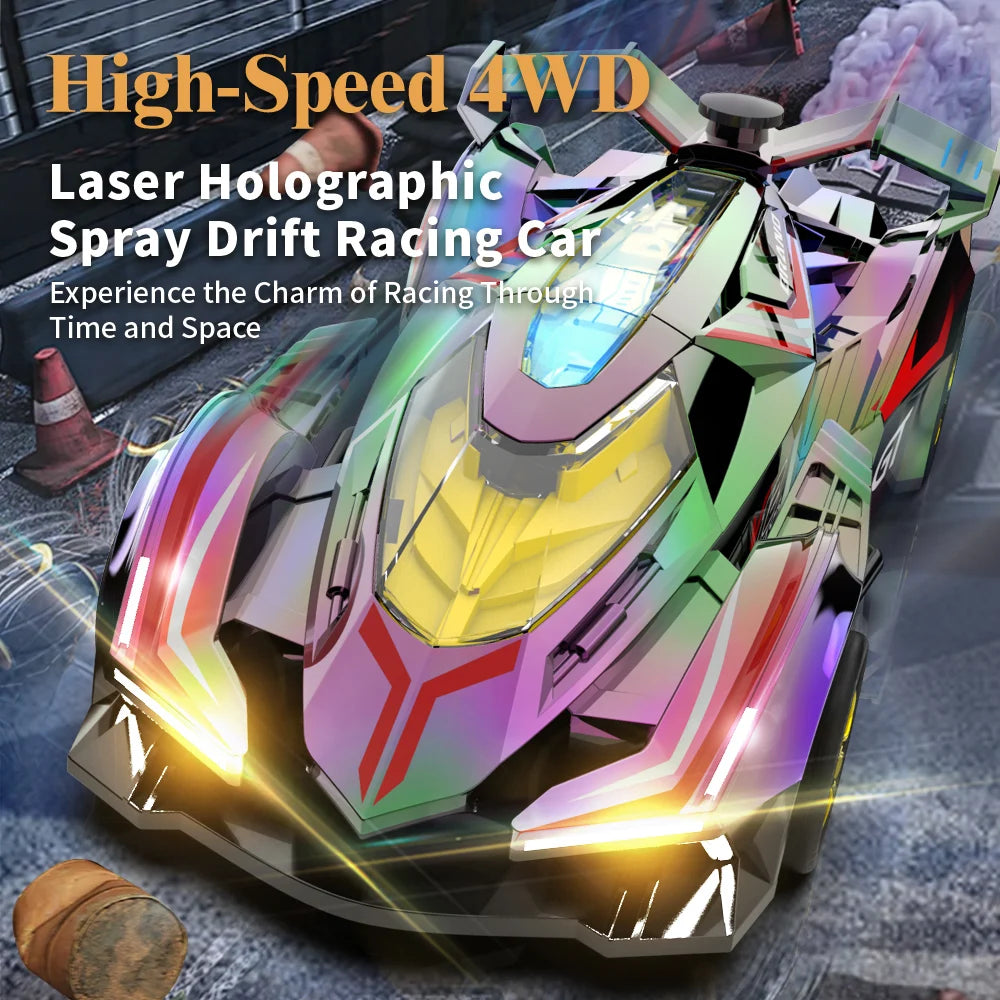 High‑Speed 4WD Holographic Spray Drift RC Car,2.4GHz,Powerful Motor,Cool Mist,45dB Quiet,USB Charging for Night Racing & Stunts