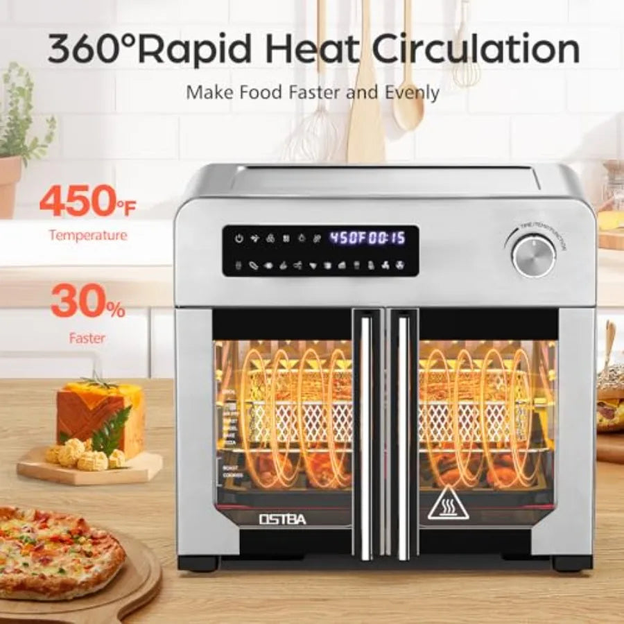 French Door Air Fryer Toaster Oven Combo, 10-in-1 Air Fryer Toaster Oven with Rotisserie, 24QT Large Countertop Convection Oven