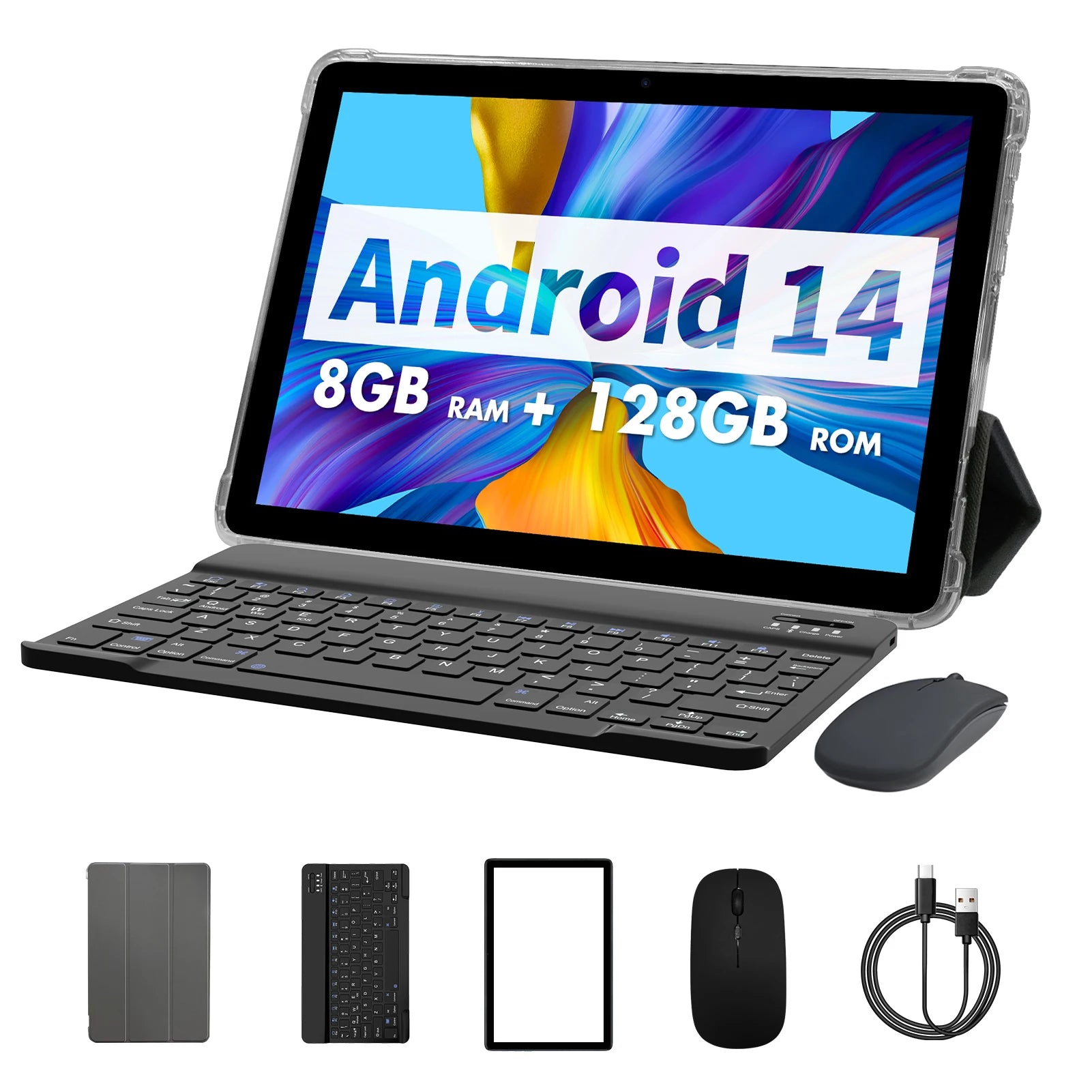 Stay productive and connected with this 10-inch Android 14 tablet—powered by an octa-core processor, 8GB RAM (4GB + 4GB expandable), 128GB storage, 5G & WiFi connectivity. Includes keyboard, mouse, and protective case for versatile use!