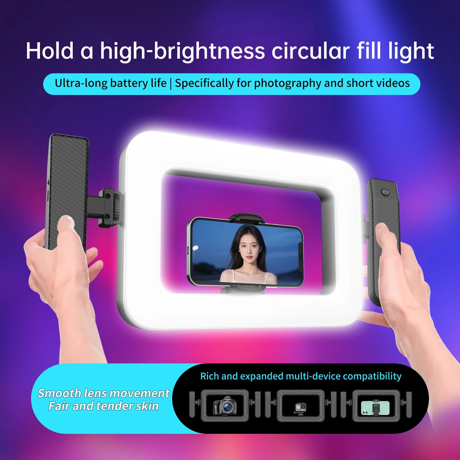 k03 Portable Handheld Ring LED Light New Rabbit Cage Lighting Photography Lamp for Mobile Live Broadcast Selfie Light Decoration