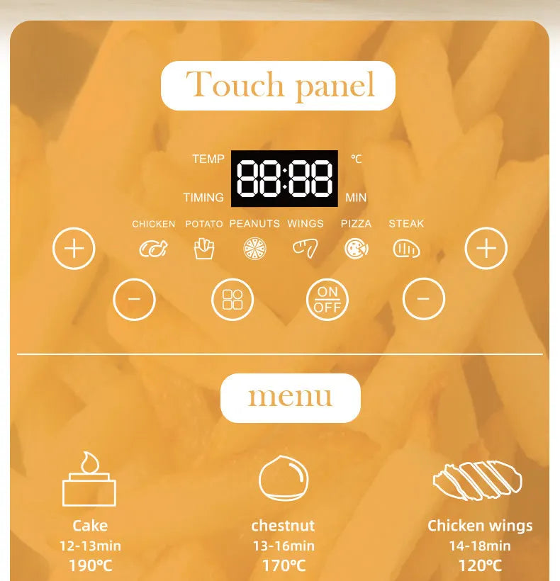 Stainless steel household 10 liter large capacity intelligent electronic digital fryer, oil-free multifunctional touch screen ai