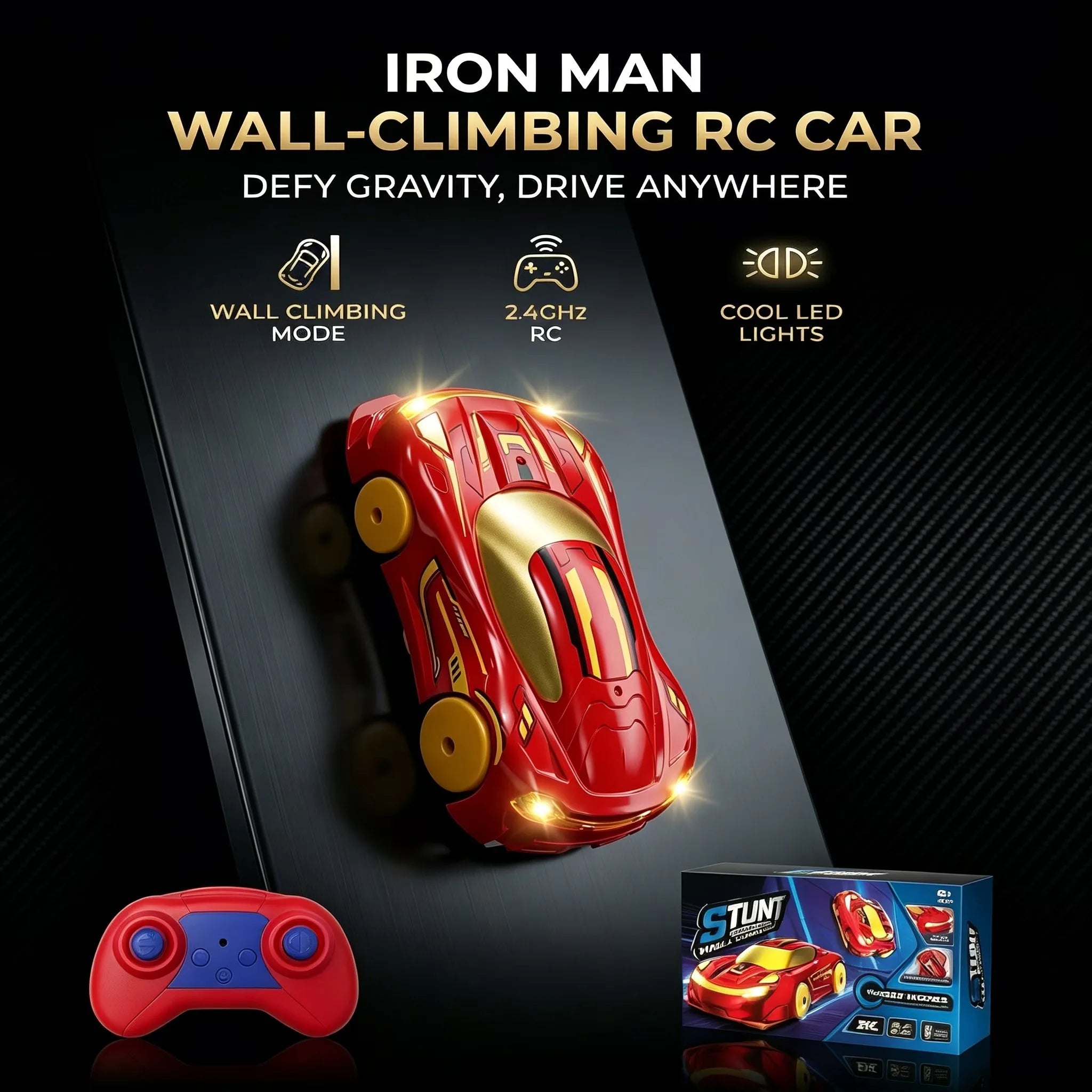 Remote Control Wall Climbing Car 2.4GHz RC Stunt Car Gravity Defying 360° Rotating LED Toy for Kids Boys Girls Birthday Gift
