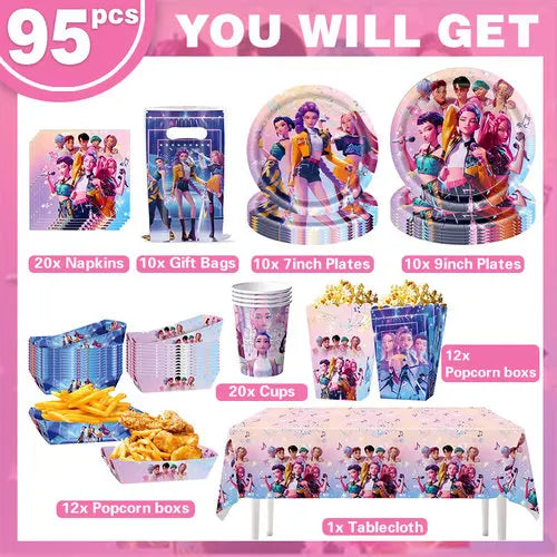 Happy Birthday Party Decoration Character Anime Tableware Plate Cup Balloon Set Banner Backdrop Gift Bag Keychain Party Supplies