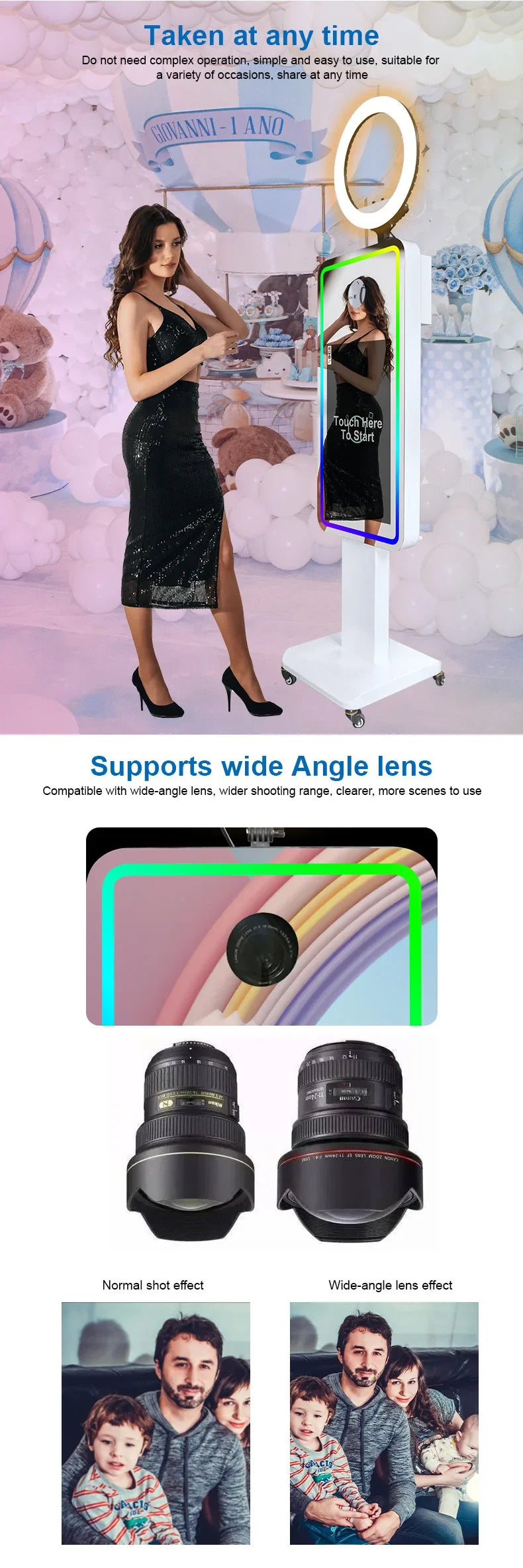 Portable Mirror Photo Booth Selfie Machine 21.5 in Touch Screen with Wheels and Flight Case for Party and Event
