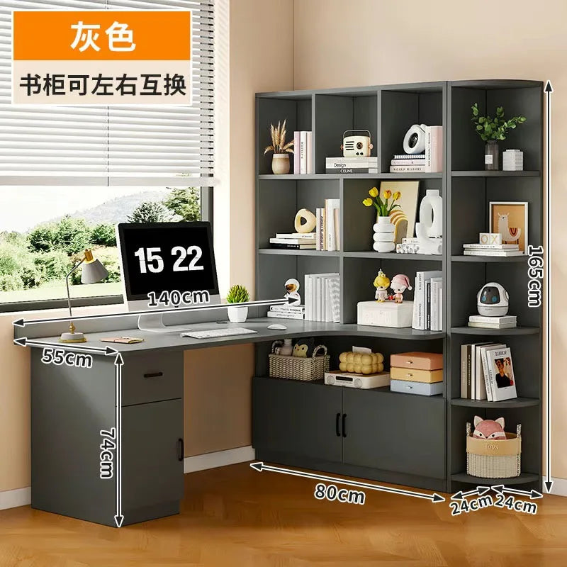 L Shaped Desk with 3 Drawers Corner Computer Desk with Power Outlets Large Storage L-Shaped Desk with Cabinet & Printer Stand
