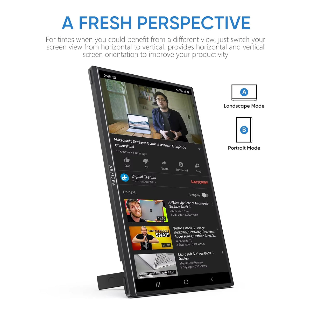 ARZOPA 15.6 inch Portable Monitor FHD 1080P IPS USB-C Mini-HDMI External Second Screen for Mac Laptop PC Switch PS4/5 Xbox