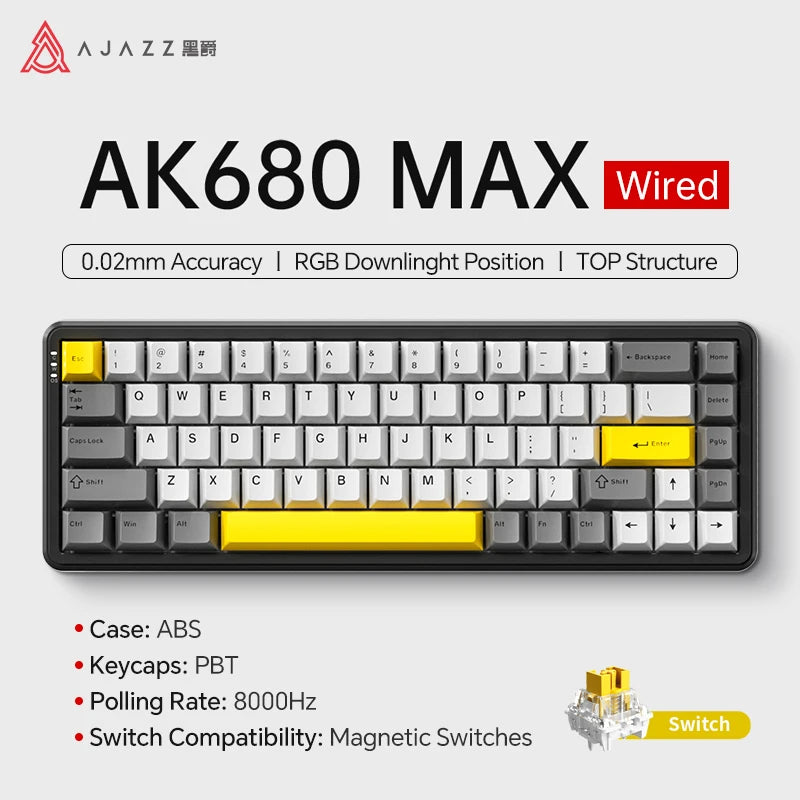 AJAZZ AK680 MAX Magnetic Switch Mechanical Keyboard 60% Rapid Trigger 0.01mm 8K/1K Return 68 keys Wired/Wireless Gaming Keybaord