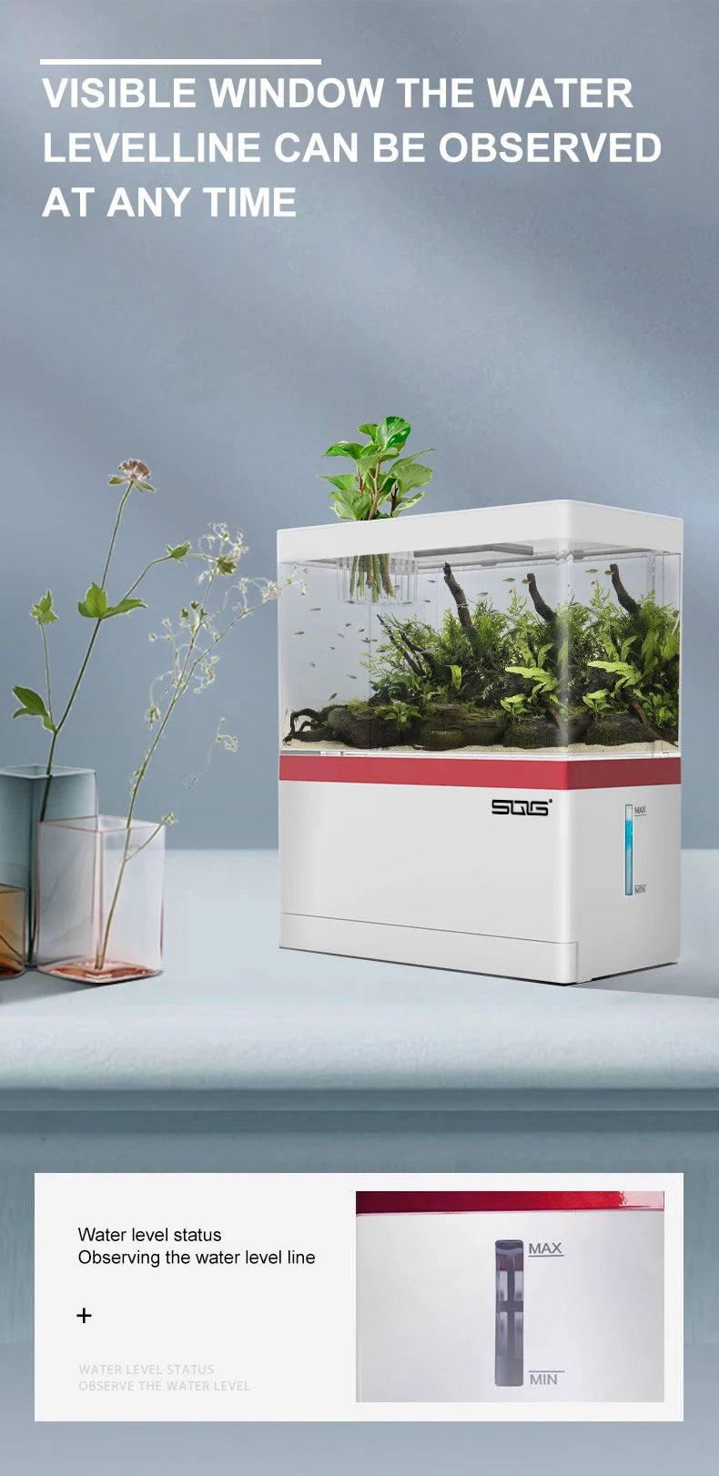 Mini Fish Tank Self-Circulating Fish Tank with Charging Filter Desktop Living Room Household Water Free Ecological Aquarium