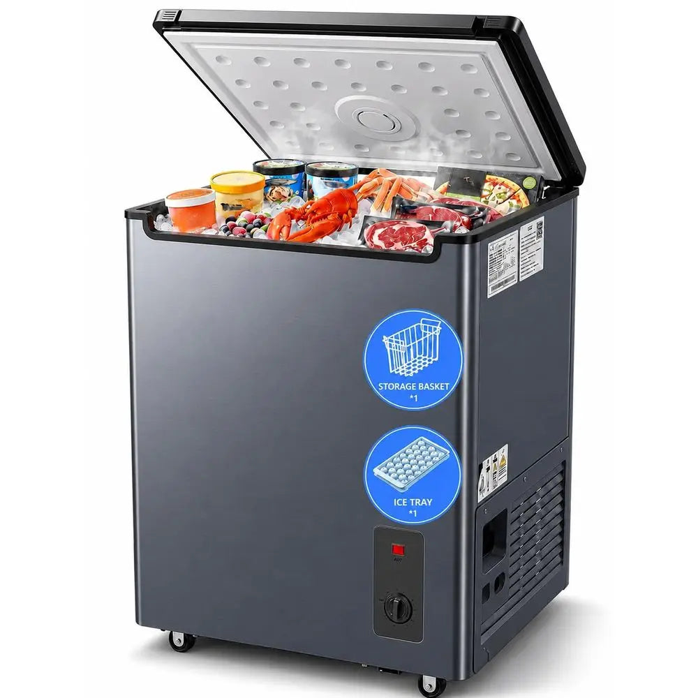 Cu Ft Chest Freezer, Compact Deep Freezer with Adjustable Temperature Control, Energy Efficient LowNoise Design, Removable Bask