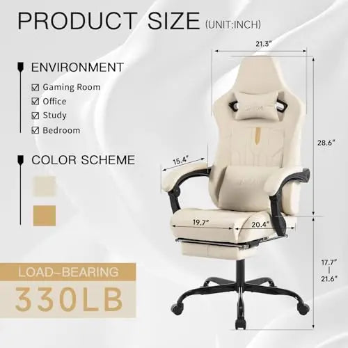 Gaming Chair with Footrest Ergonomic Computer Chair Massage Lumbar Cushion, Racing Video Game Chair Adjustable Rocker