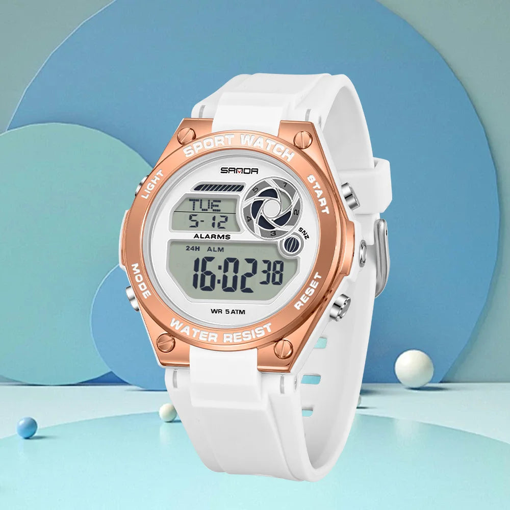 SANDA Durable Ladies Sports Luxury Brand Wristwatch Women TPU Strap Luminous Waterproof Week Date Digital Casual Watch
