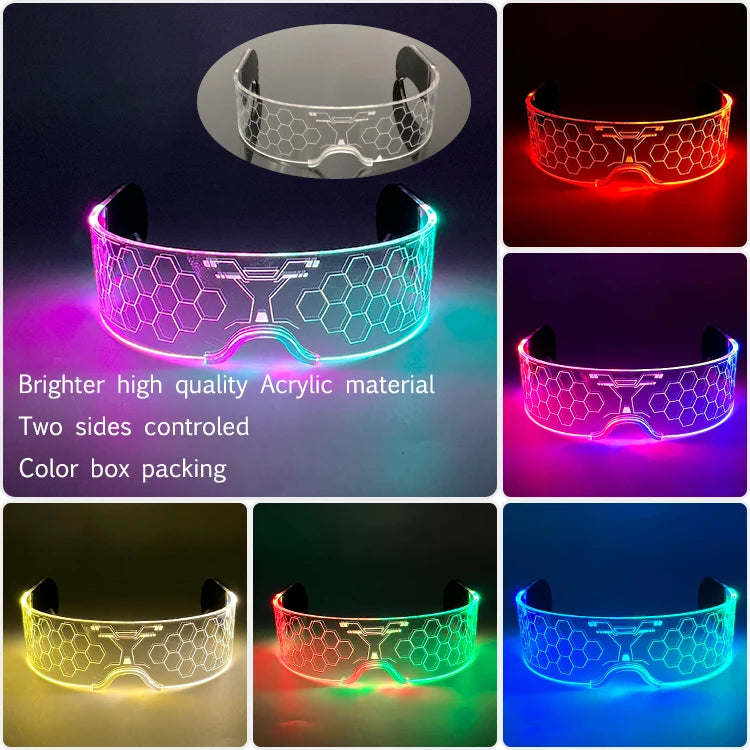 Fluorescent Colorful Glowing Glasses LED Light Up Party Glasses For Men Women Club Props Rainbow Neon Glasses Christmas Decor