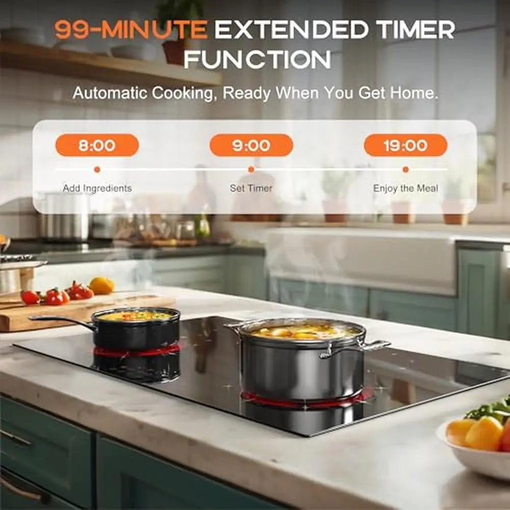 30" Electric Ceramic Cooktop 4 Burners Sensor Touch Control 7100W Power Multi-functional Safety Lock Timer Black Glass Surface