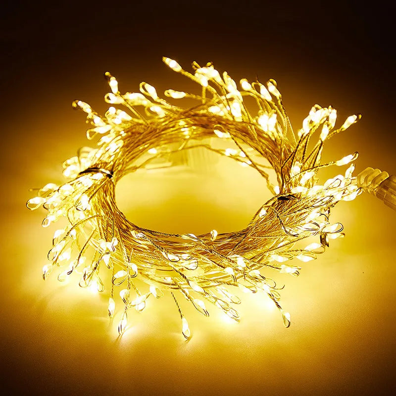 Add festive sparkle with these USB-powered LED firecracker string lights—complete with remote control for easy lighting and fun!