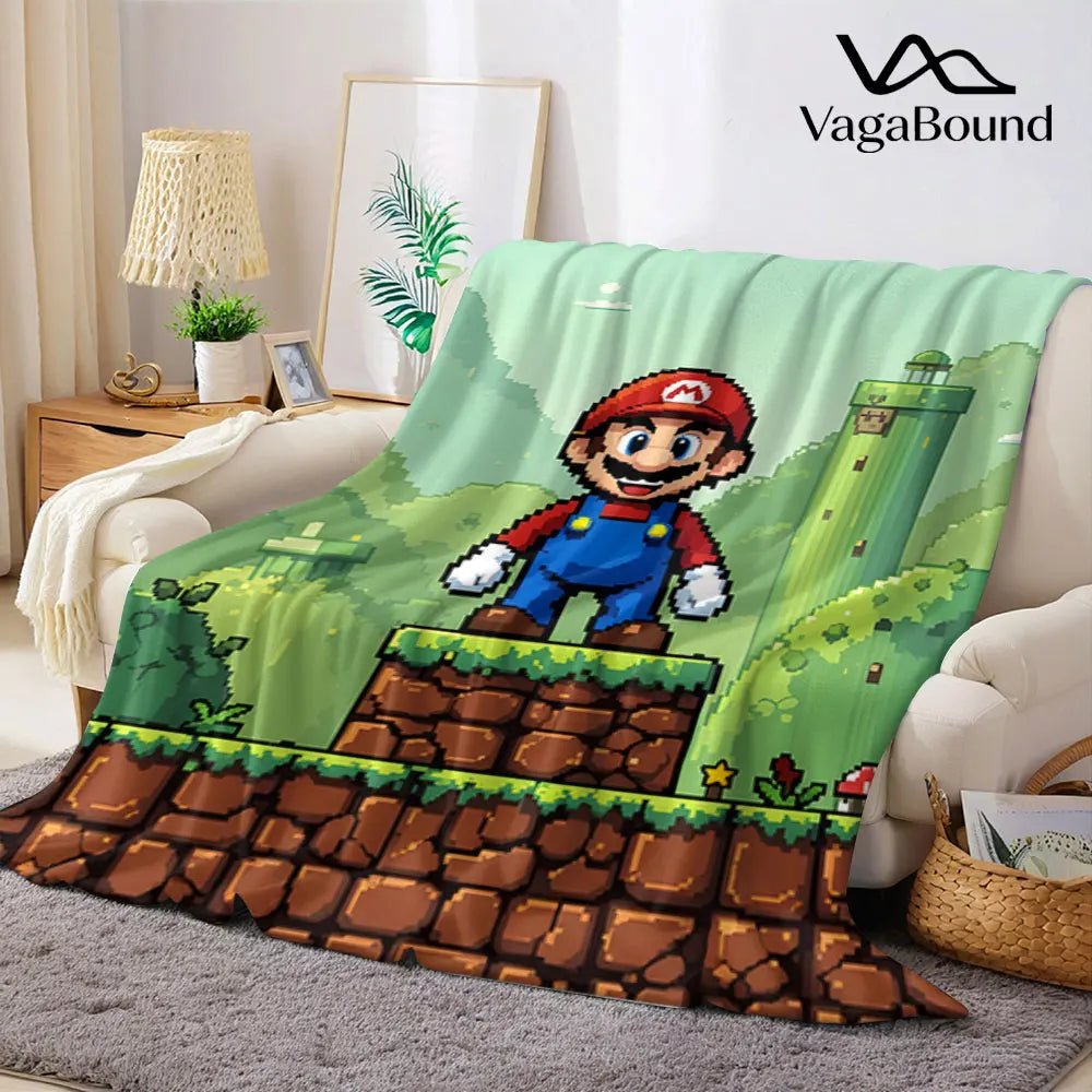 Cartoon M-Mario-s Printed Blanket Suitable for Sofas Beds Offices Travel Camping Chairs Warm Plush Blanket
