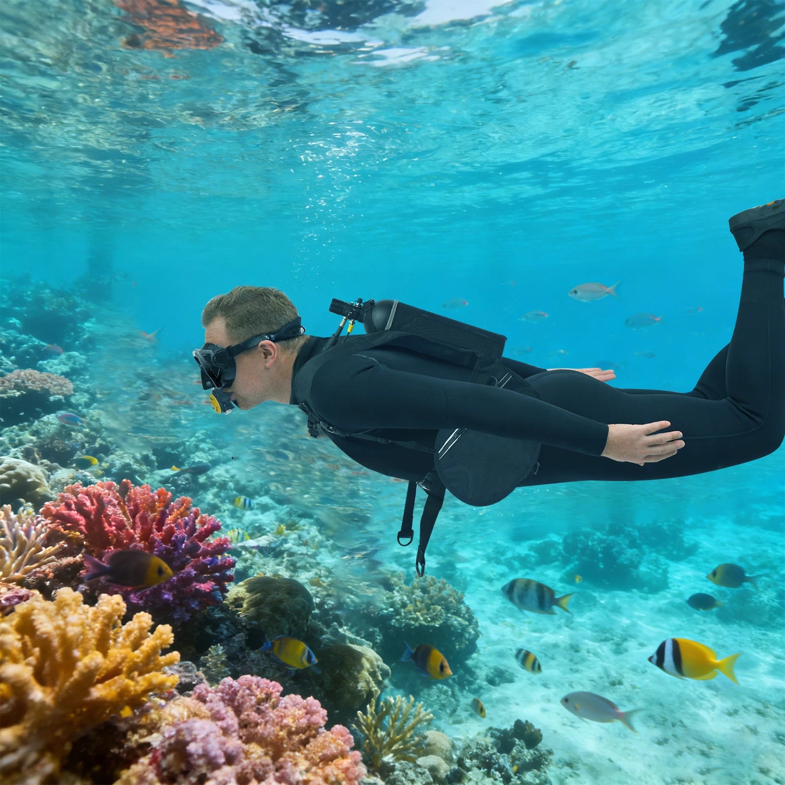 2L 30-50Min Scuba Tank Kit 6061 Aluminium Alloy M18x1.5 Interface Dual-Shoulder Harness Dive Mask 0.53Gal for Shallow Water Snorkeling and Emergency Backup