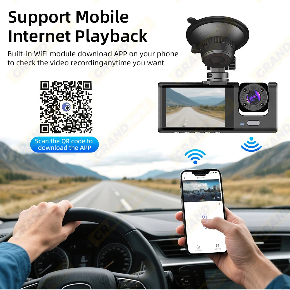Dash Cam for Cars WIFI APP Car DVR 3 Channel Front Camera Video Recorder Rear View Camera for Vehicle Black Box Car Assecories