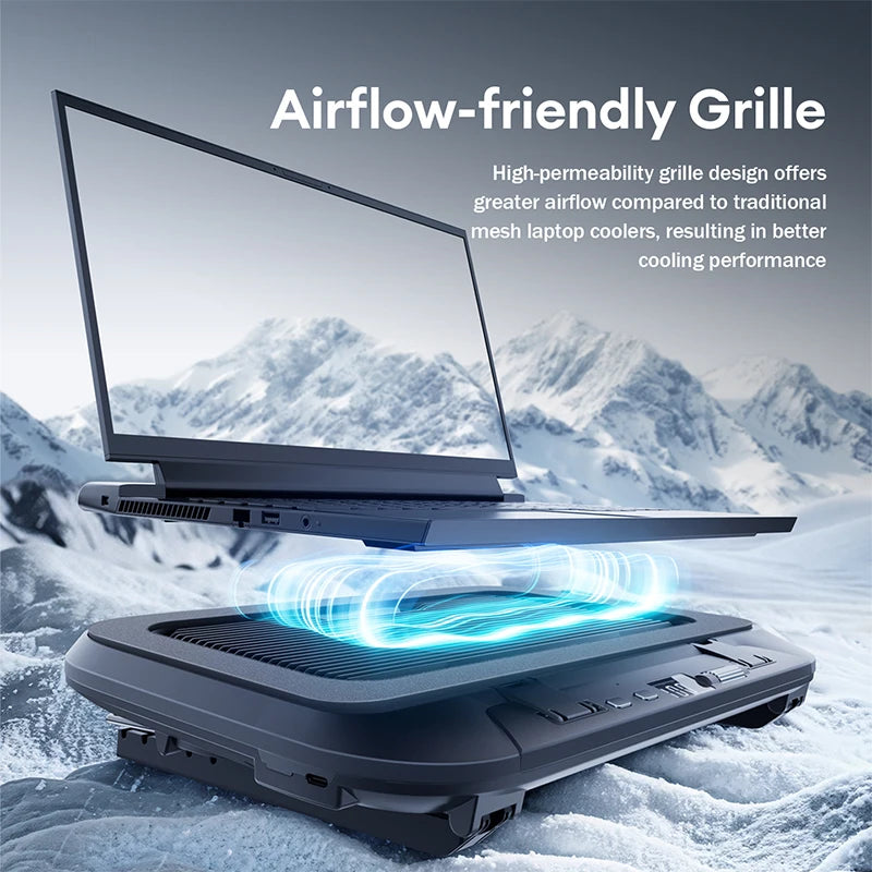 Keep your laptop cool and stylish with this adjustable, foldable cooler pad featuring LED lighting and powerful fans—fits 14" to 17.3" laptops perfectly!