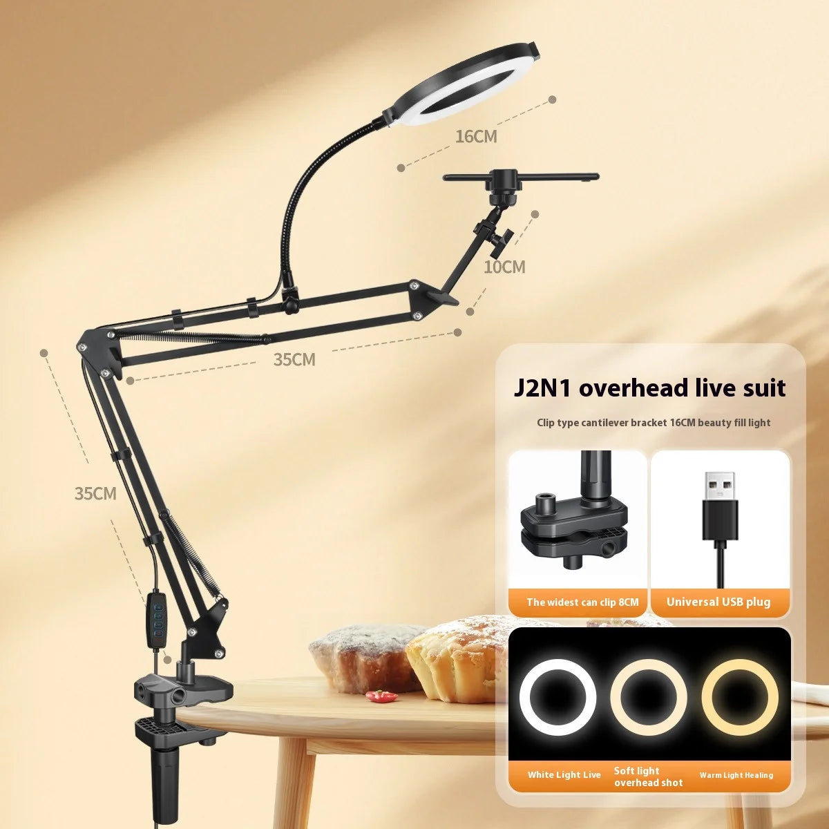 Ring Light with Stand and Phone Holder USB Ring Light with Clamp Overhead Camera Selfie Flexible Desk Tripod for Photography