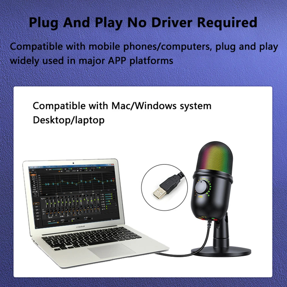 USB Microphone Studio Professional Condenser Microphone for PC Computer Recording Streaming Gaming Karaoke Singing Mic