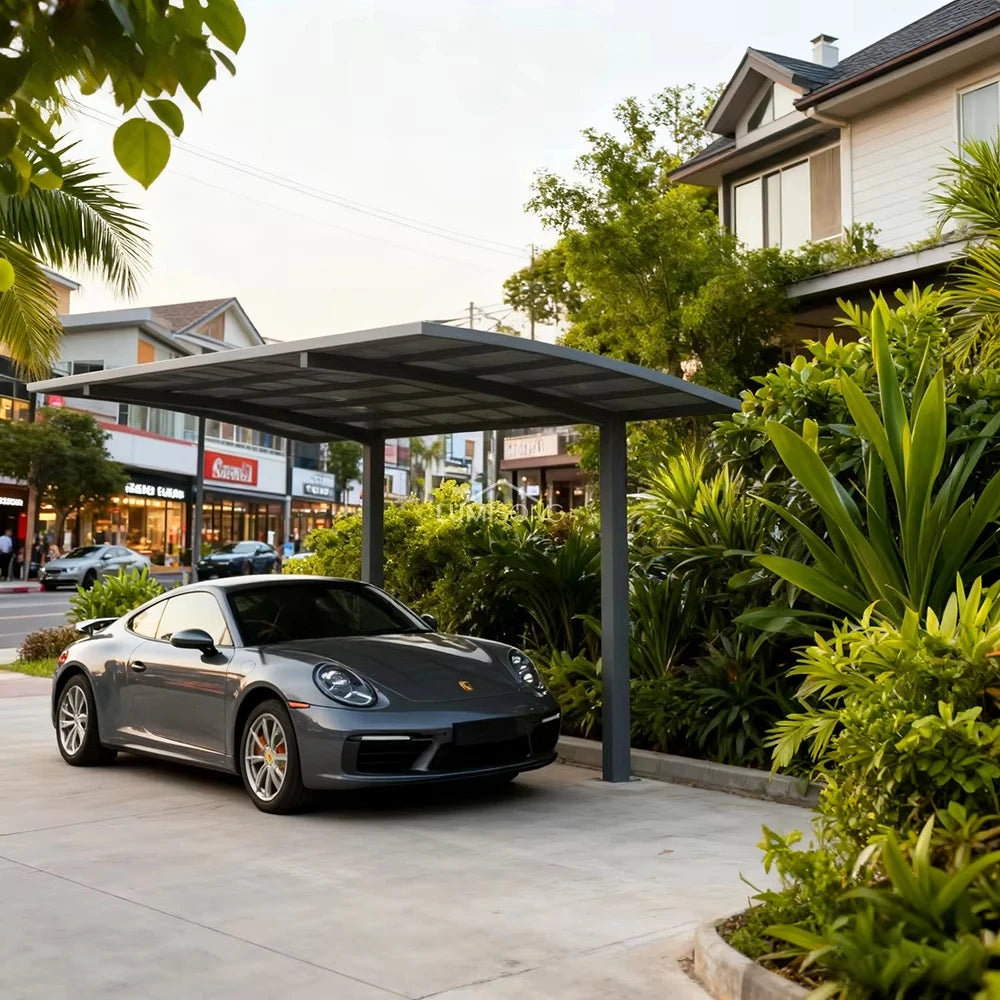 Cantilever Luxury Aluminum Carport, Heavy Duty Arched Roof Powder Coated Outdoor Vehicle Parking Shelter Canopy