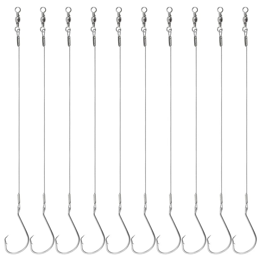 10Pcs Circle Hooks with Steel wire leader Saltwater 3/0-8/0 Octopus Fishing Hooks for Catfish Bass Surf fishing rig equipment