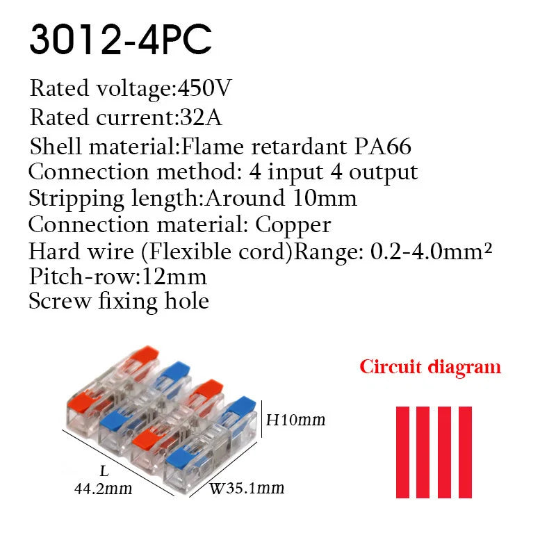 Make wiring a breeze with this compact LED wire connector terminal—quick press type, 2-12 pin screw fixing, and easy push-in design for fast electrical docking!