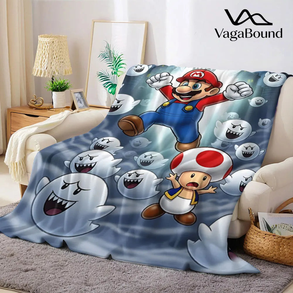 Cartoon M-Mario-s Printed Blanket Suitable for Sofas Beds Offices Travel Camping Chairs Warm Plush Blanket