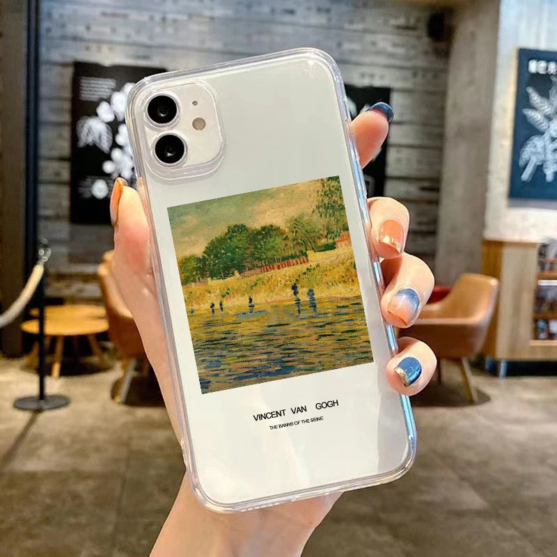 Retro Van Gogh Oil Painting Phone Case For iPhone 11 14 15 Pro Max 12 Mini 13 SE20 7 16Plus X XS XR Transparent Soft Cover Shell