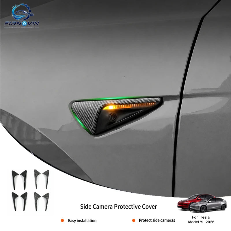 For Tesla Model YL Launch 2026 Side Camera Cover Lens Protector ABS Camera Cover Black Fiber Pattern ABS Leaf Board Accessories