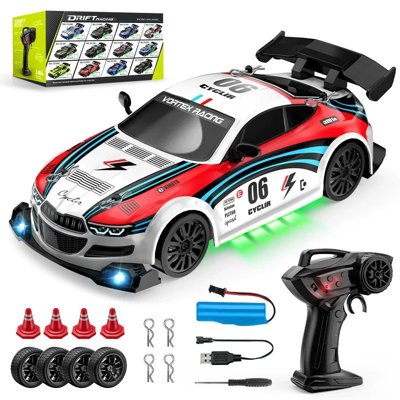 2.4G Wireless 4WD Drift RC Car 1:24 Scale With Cool Lights Stepless Speed Kids Remote Control Vehicle Christmas Birthday Gift
