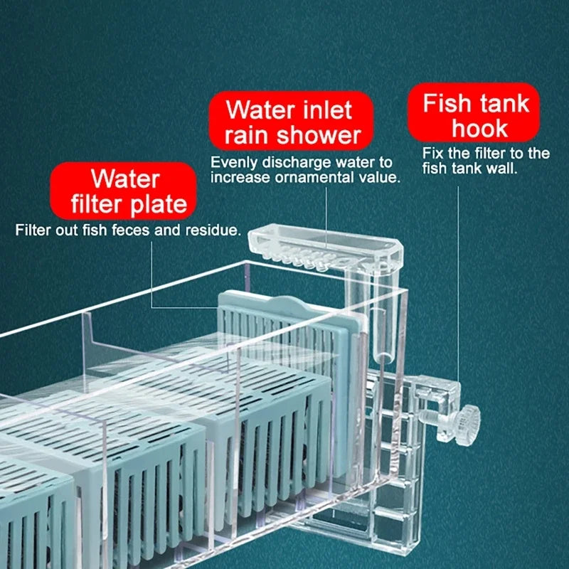 New Fish Tank Waterfall Filter Box Wall Mounted Built-in Silent Circulating Water Purifier For Aquarium Tank Box With Water Pump