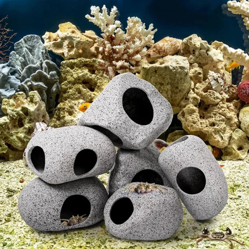 Fish Tank Underwater Cave Decoration, Fish And Shrimp Shelter, Ceramic Landscape Decoration, Purple Clay Aquarium Decoration